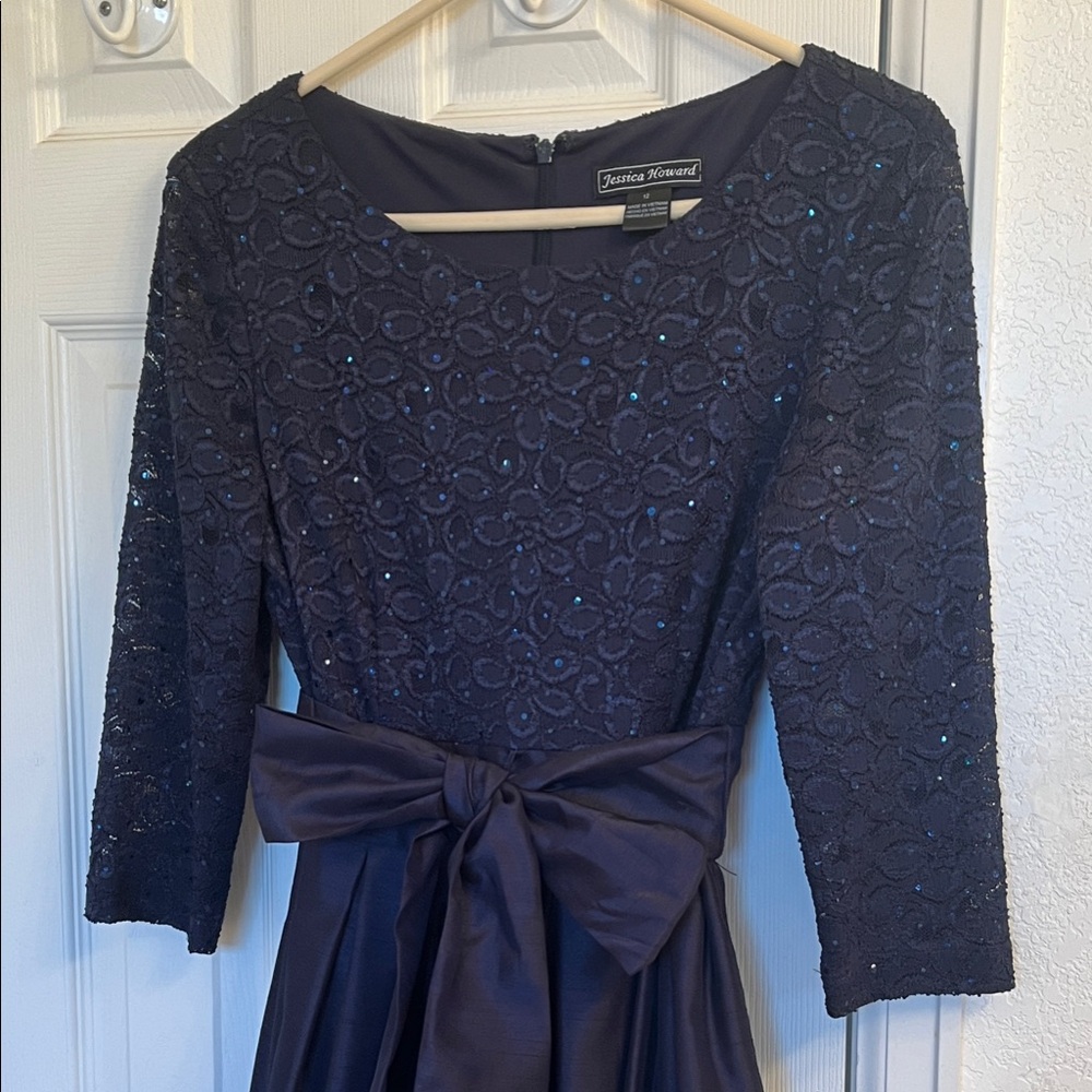 Jessica Howard Midnight Blue Lace Dress with Satin Bow
